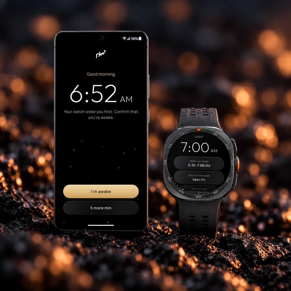 Telefonis heliseb Phasewake, kõrval Galaxy Watch Ultra äratuse seadetega