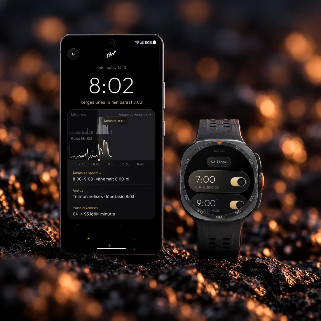 Phasewake telefonis tänase hommiku ärkamise graafikuga ja Galaxy Watch Ultra äratuste nimekirjaga